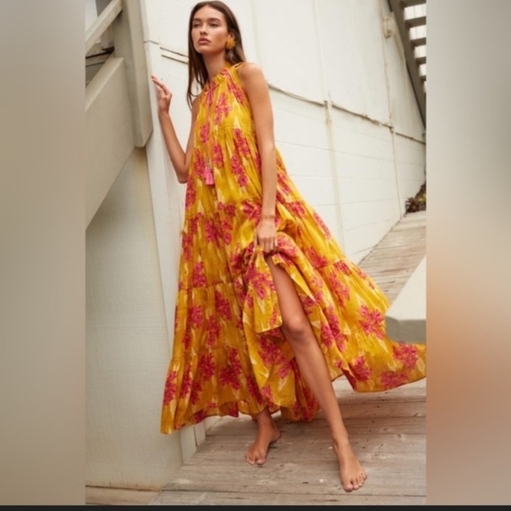 NWT Ro's Garden Sofia cotton tassel boho Maxi Dress